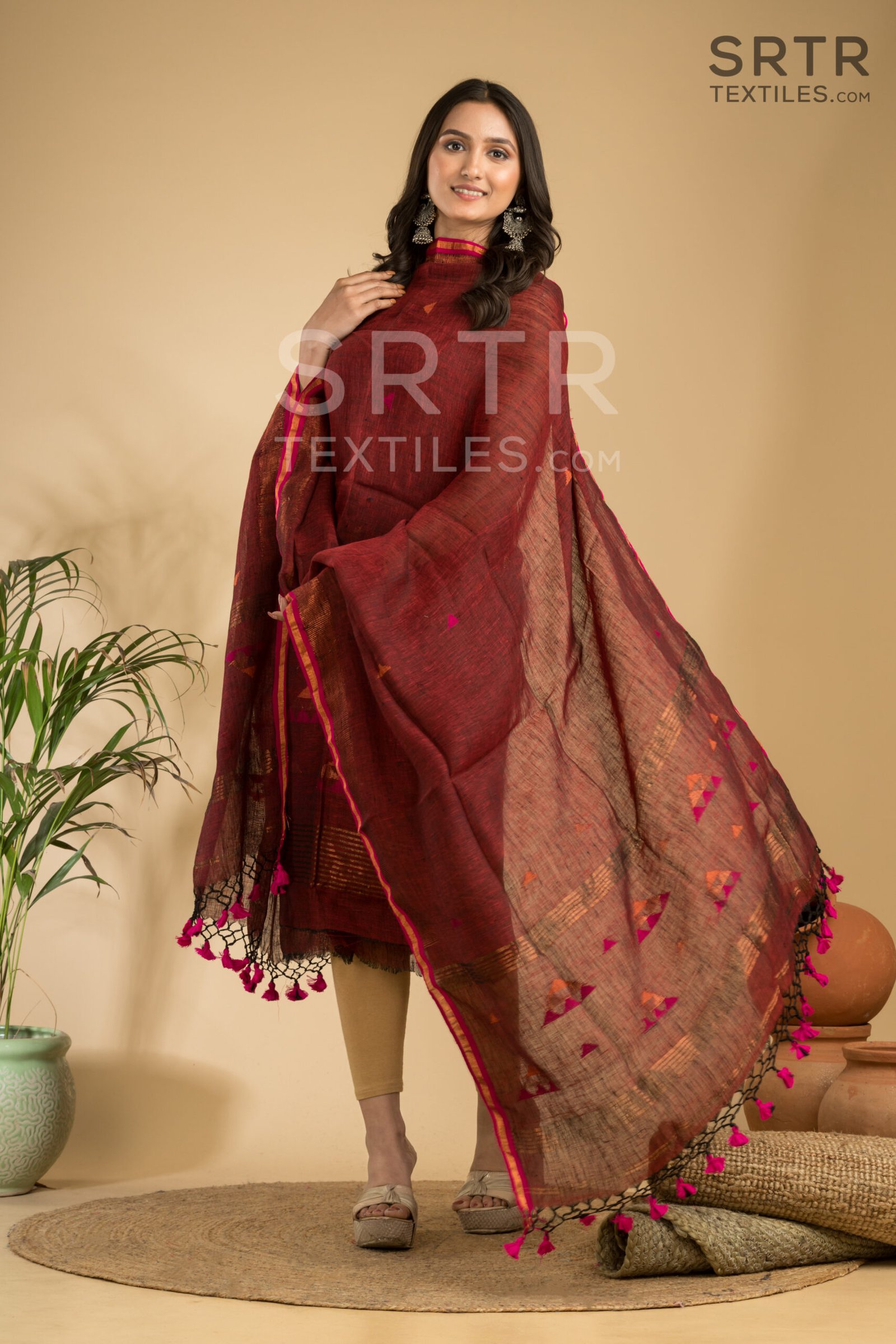 Pure Linen Unstitched Jamdani Suit – Elegant 2-Piece Set - Image 3