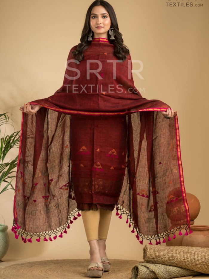 Alternative view of Pure Linen Unstitched Jamdani Suit – Elegant 2-Piece Set