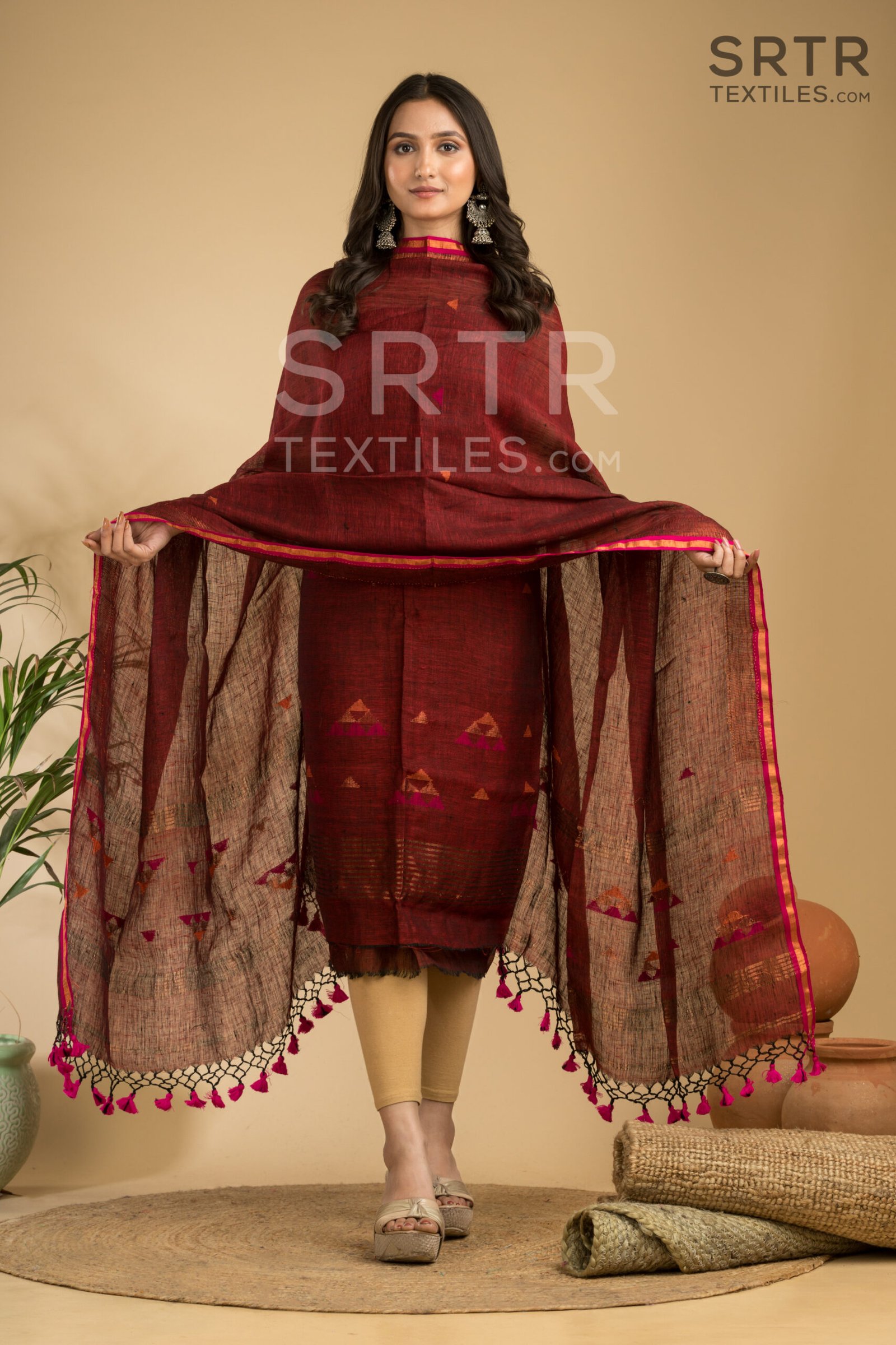 Pure Linen Unstitched Jamdani Suit – Elegant 2-Piece Set - Image 2