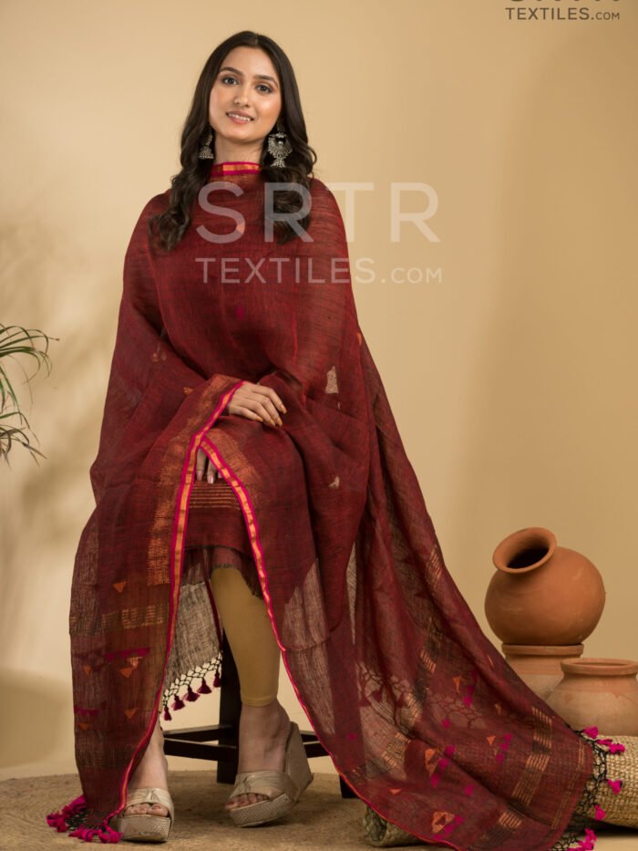 Pure Linen Unstitched Jamdani Suit – Elegant 2-Piece Set