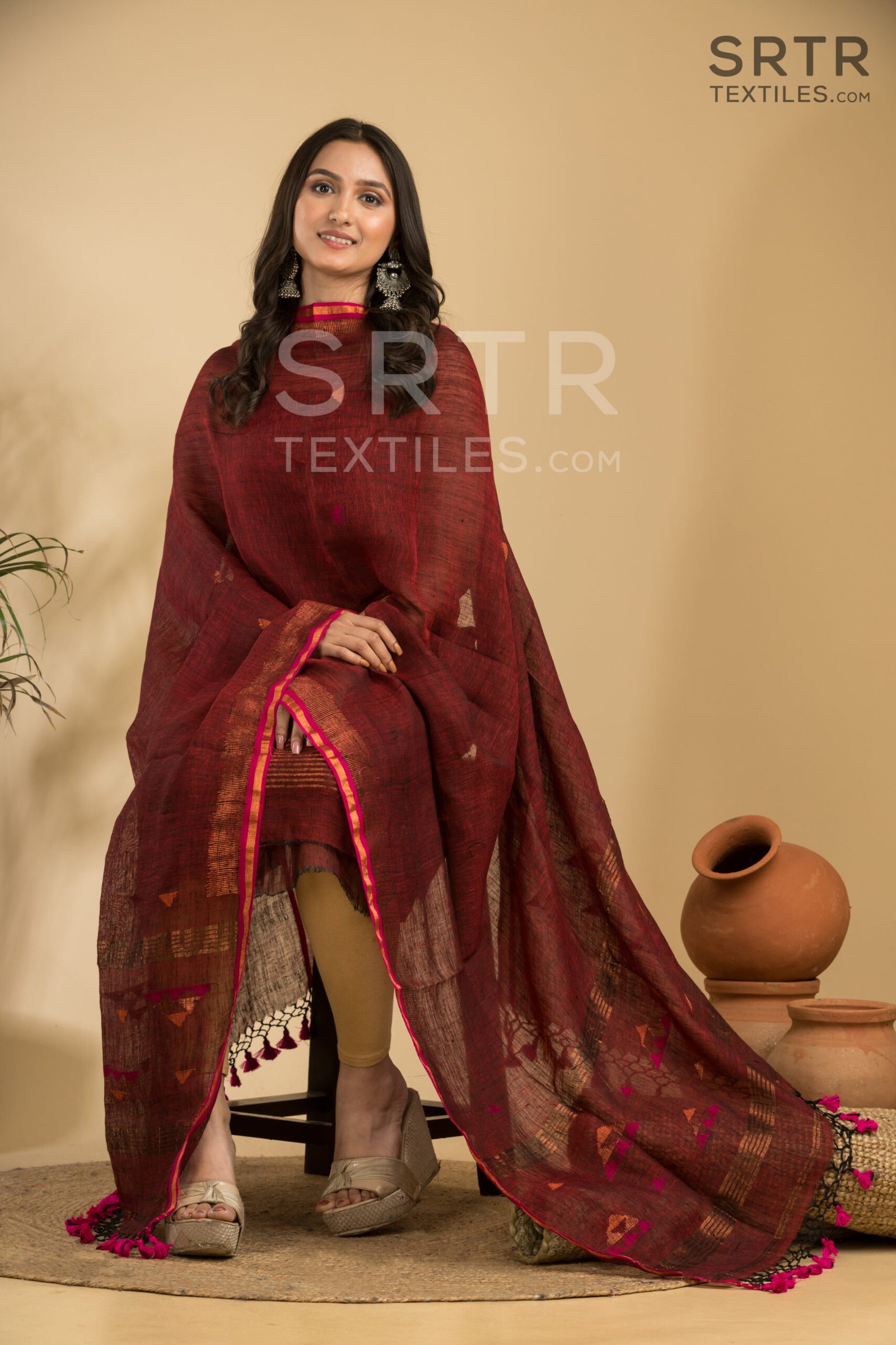 Pure Linen Unstitched Jamdani Suit – Elegant 2-Piece Set