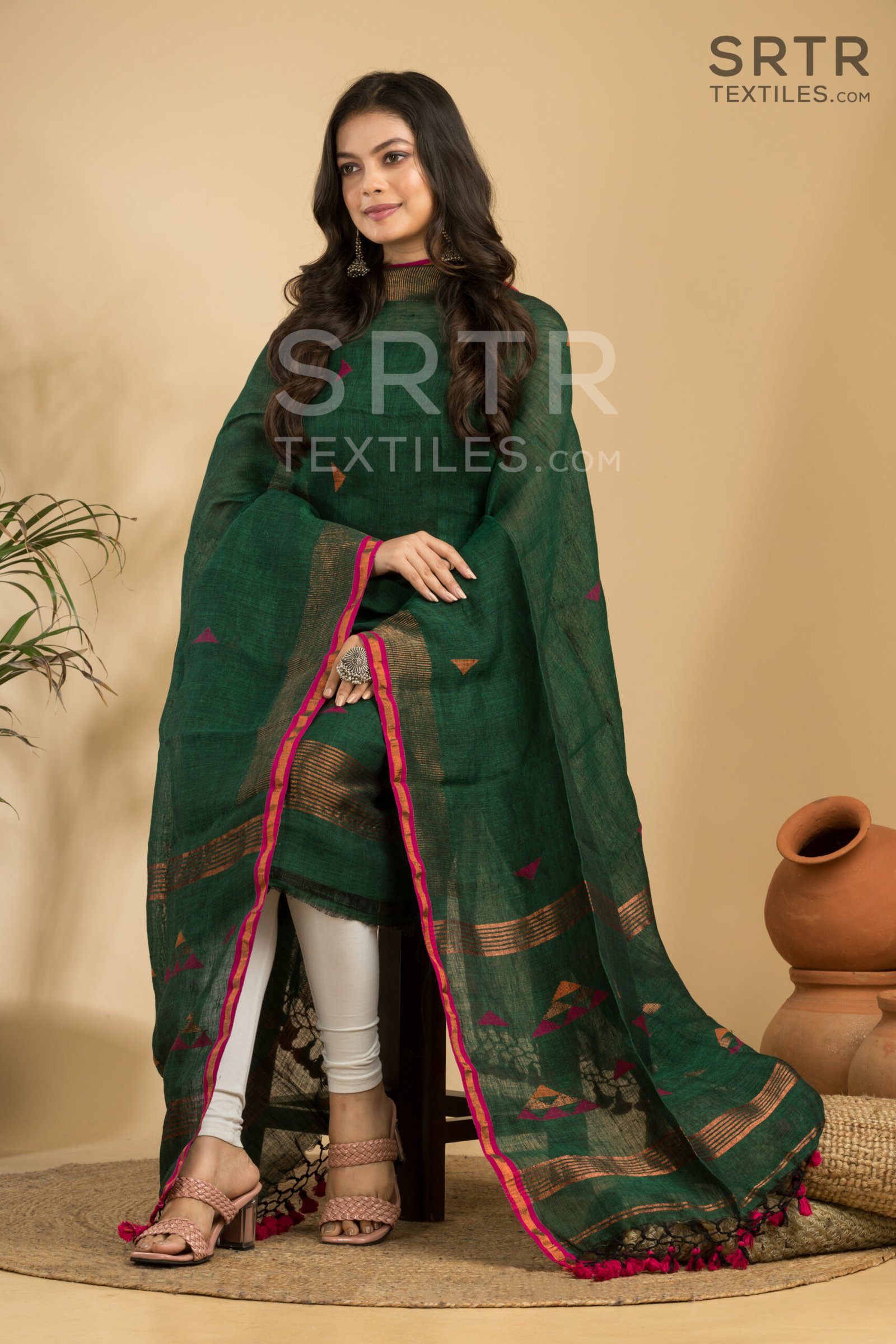 Pure Linen Unstitched Jamdani Suit – Elegant 2-Piece Set