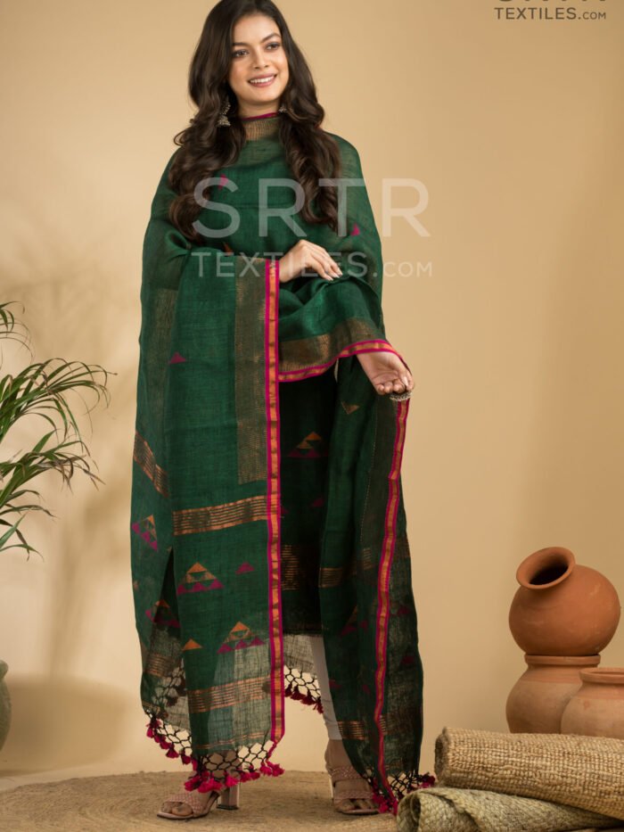 Alternative view of Pure Linen Unstitched Jamdani Suit – Elegant 2-Piece Set