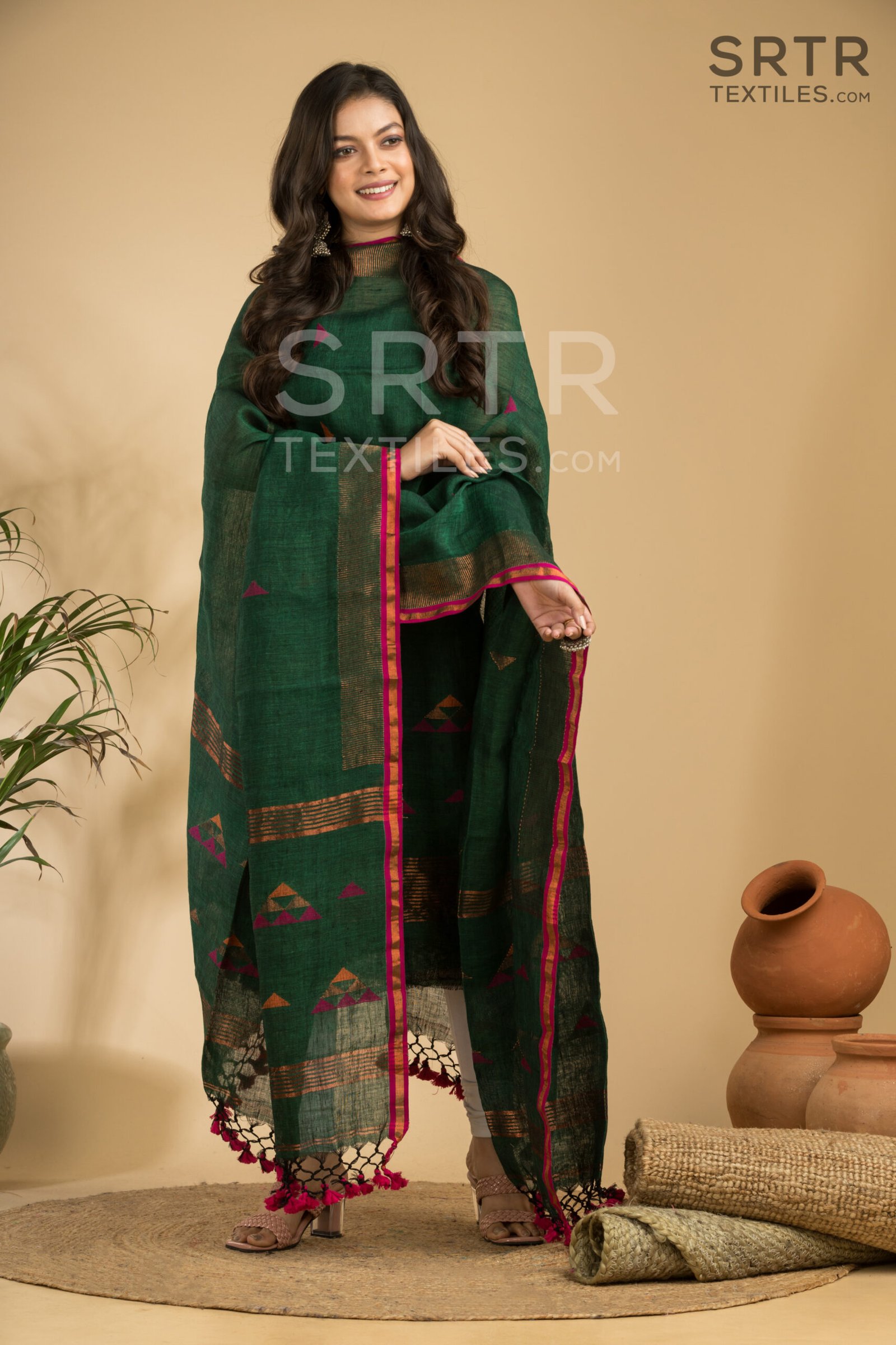 Pure Linen Unstitched Jamdani Suit – Elegant 2-Piece Set - Image 2