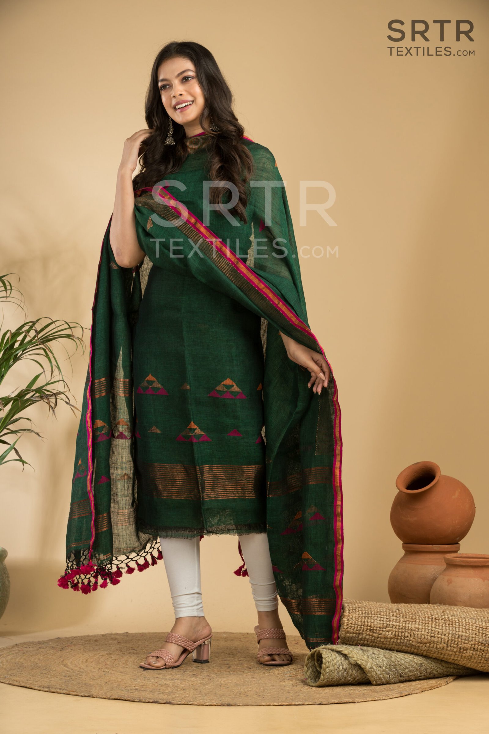 Pure Linen Unstitched Jamdani Suit – Elegant 2-Piece Set - Image 3