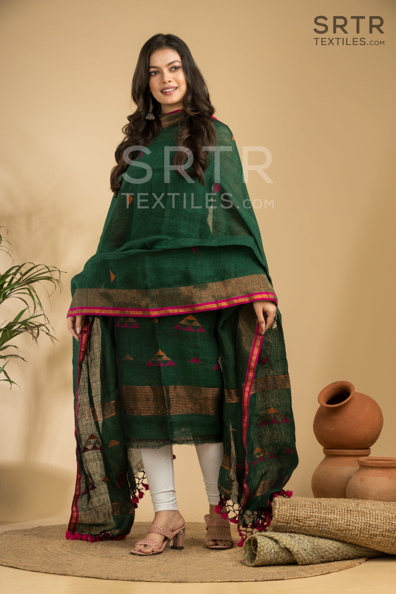 Pure Linen Unstitched Jamdani Suit – Elegant 2-Piece Set - Image 4