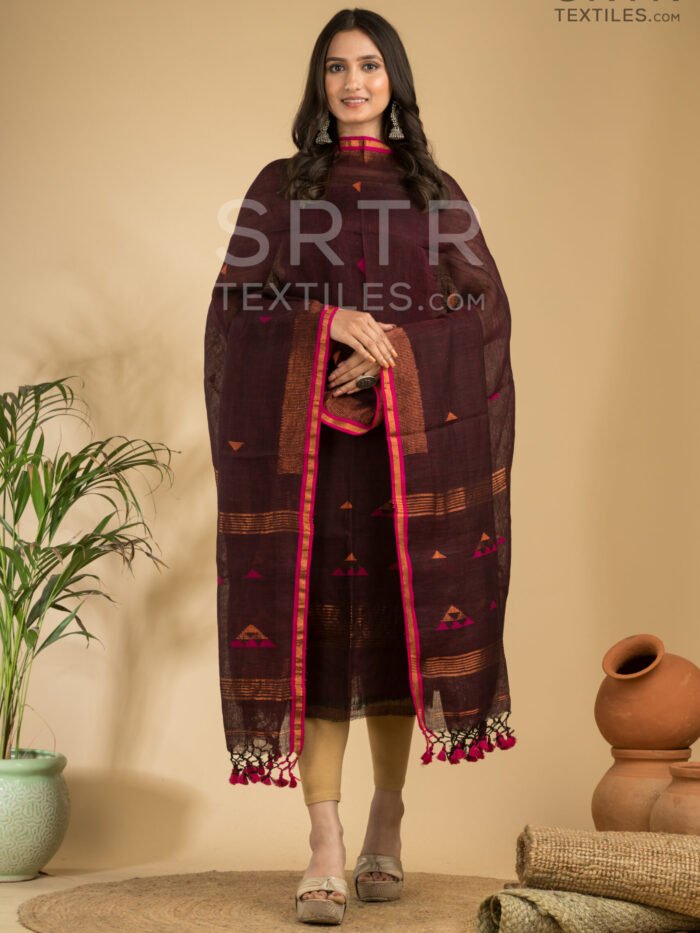 Alternative view of Pure Linen Unstitched Jamdani Suit 2-Piece Set -