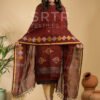 Maroon Handloom Linen Suit with Traditional Geometric Motifs