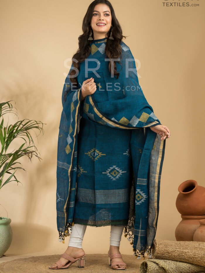 Alternative view of Embrace Ethereal Grace in this Exquisite Handloom Linen Blend Suit Set– Elegant 2-Piece Set