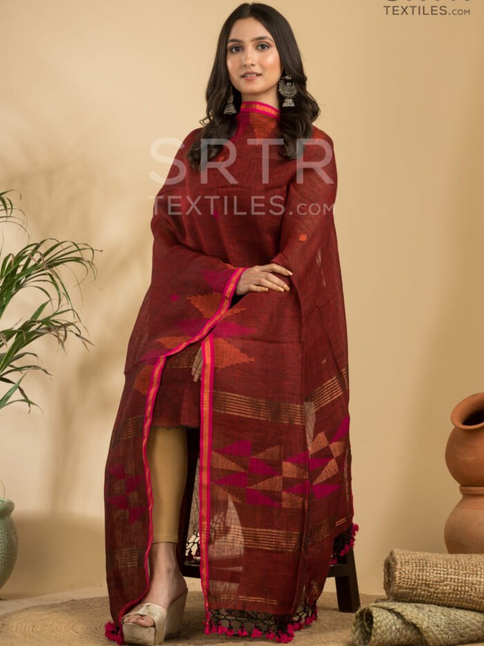 Alternative view of Pure Linen Unstitched Jamdani Suit – Elegant 2-Piece Set