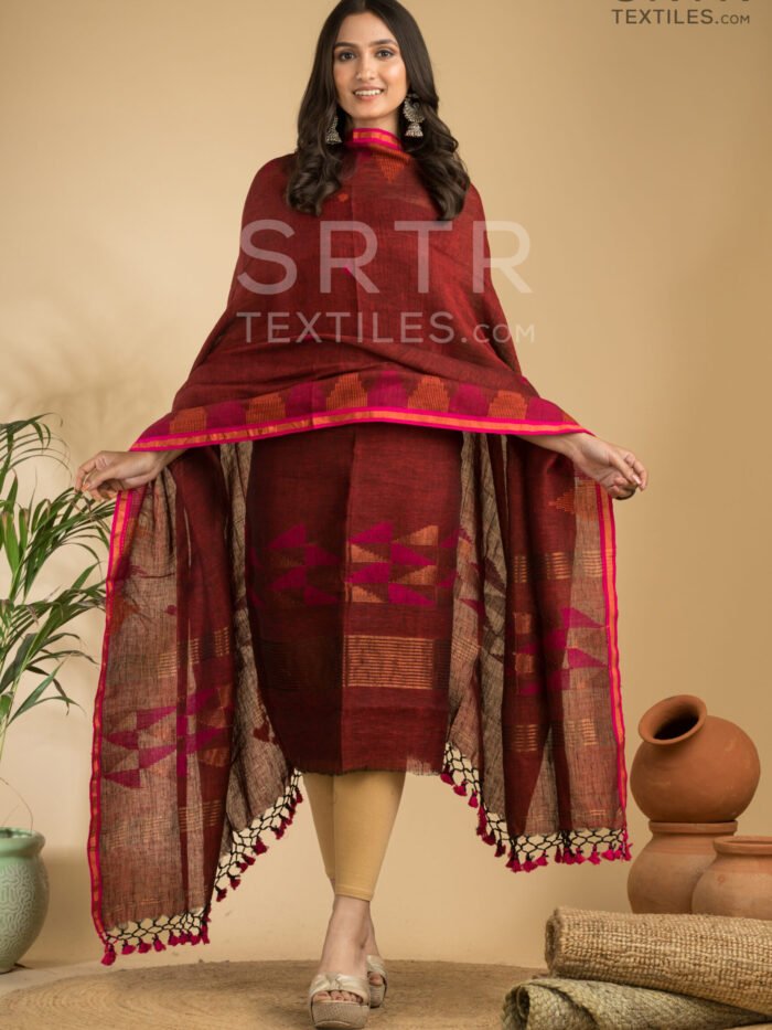 Pure Linen Unstitched Jamdani Suit – Elegant 2-Piece Set