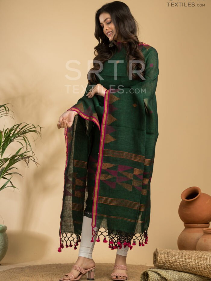 Alternative view of Pure Linen Unstitched Jamdani Suit – Elegant 2-Piece Set