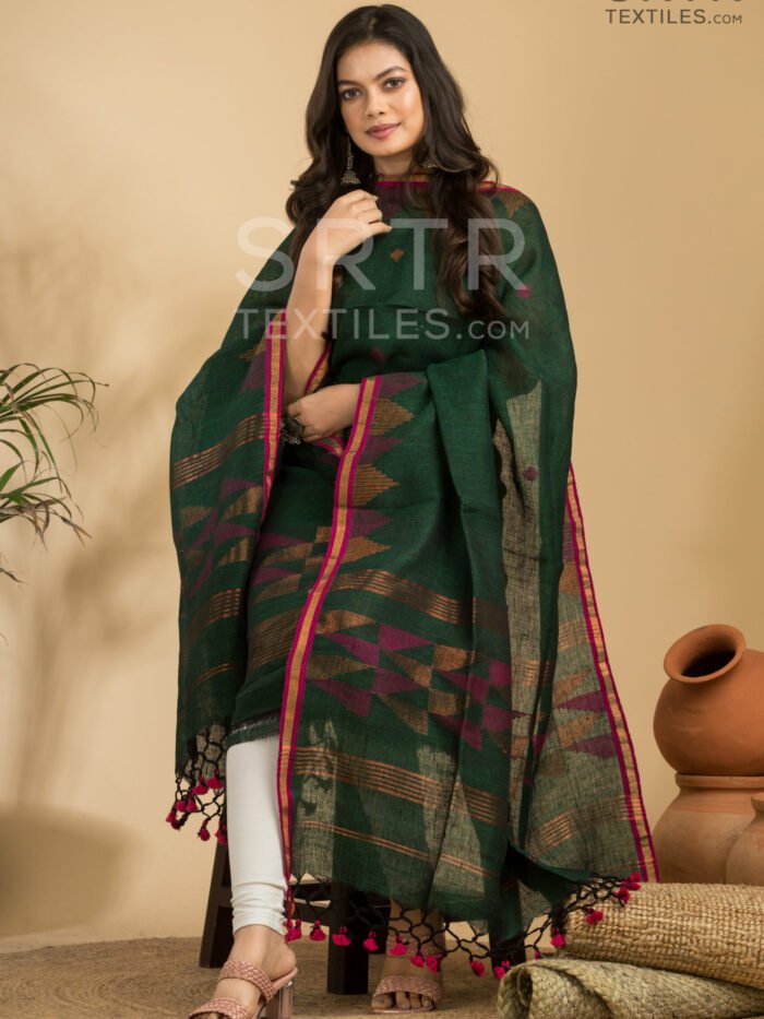 Pure Linen Unstitched Jamdani Suit – Elegant 2-Piece Set