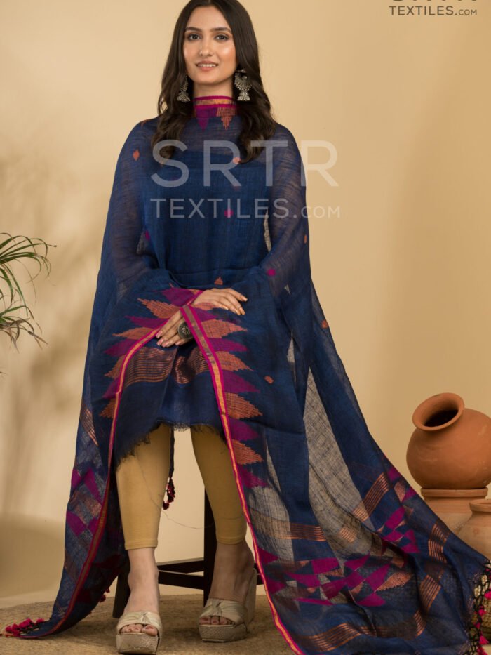 Alternative view of Pure Linen Unstitched Jamdani Suit