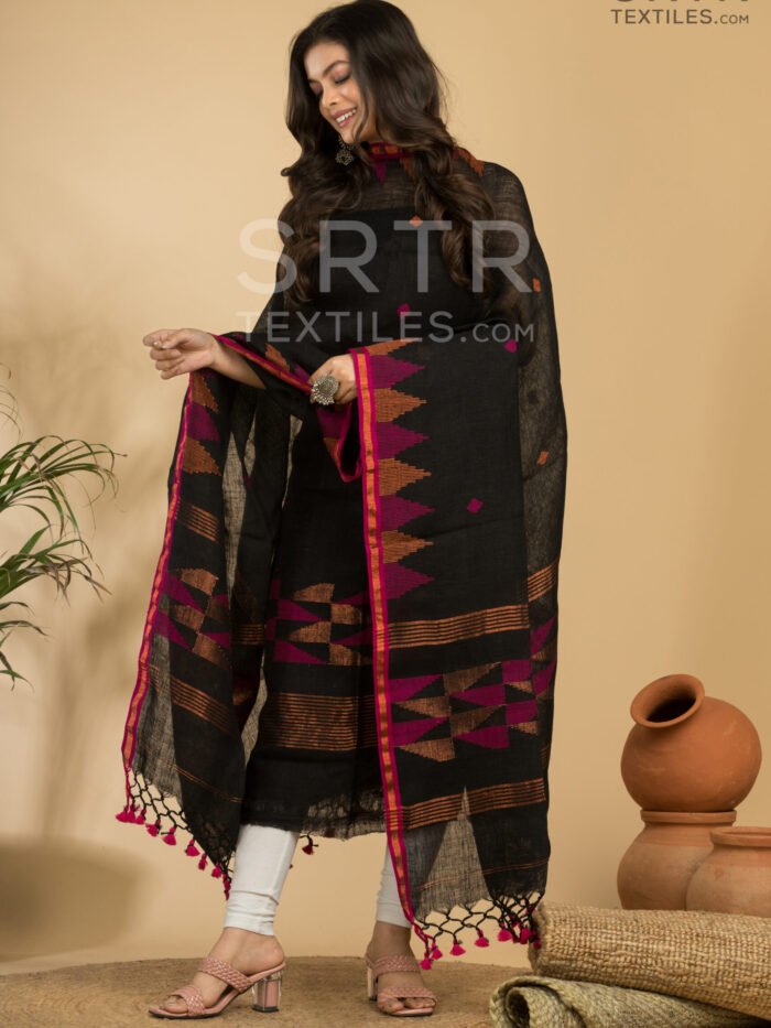 Pure Linen Unstitched Jamdani Suit – Elegant 2-Piece Set