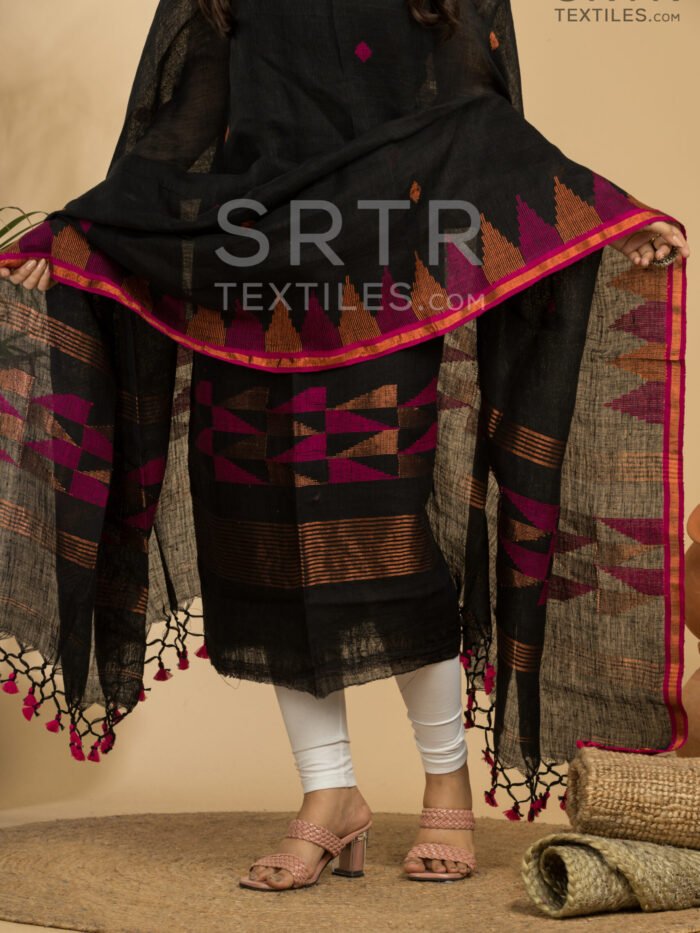 Alternative view of Pure Linen Unstitched Jamdani Suit – Elegant 2-Piece Set