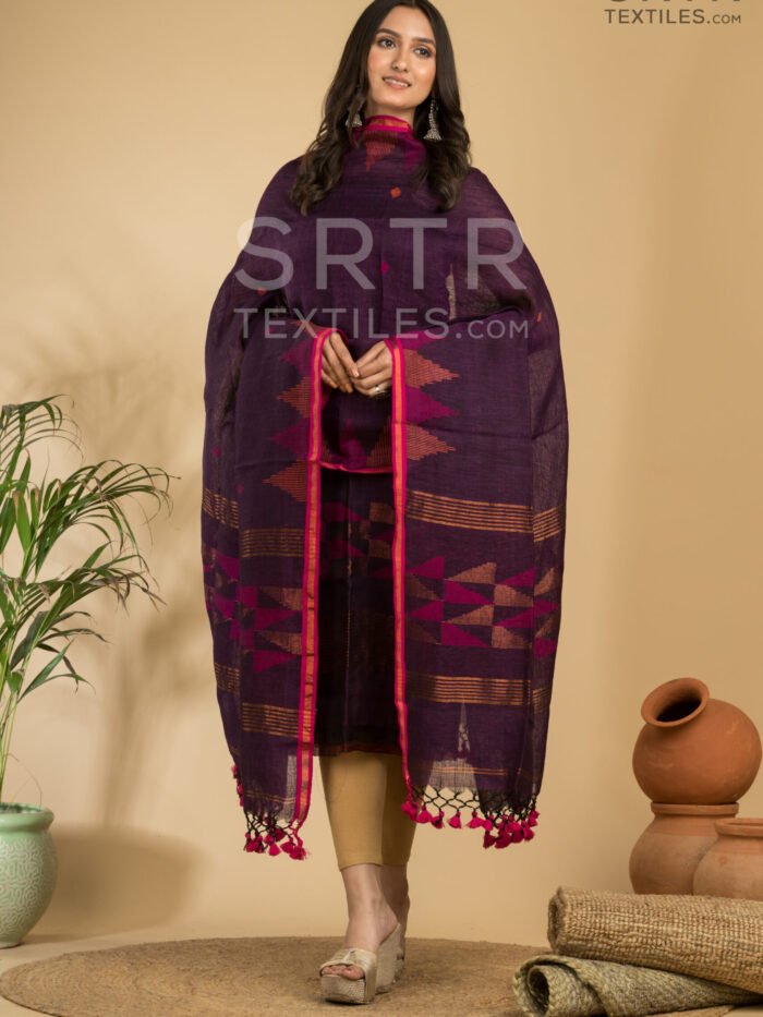 Alternative view of Pure Linen Unstitched Jamdani Suit – Elegant 2-Piece Set