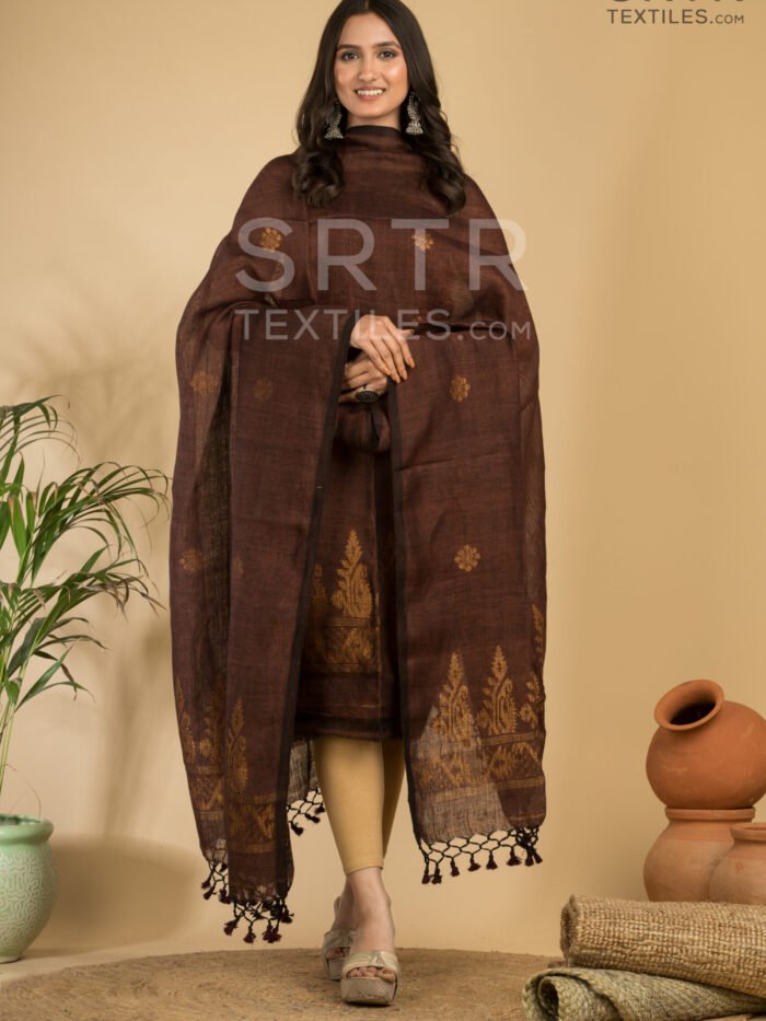 Alternative view of Pure Linen Unstitched Jamdani Suit – Elegant 2-Piece Set