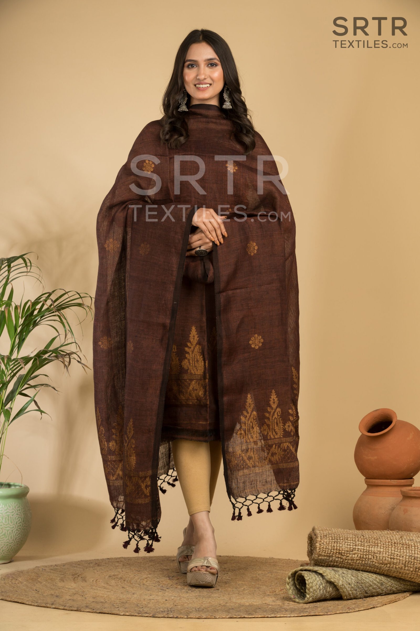 Pure Linen Unstitched Jamdani Suit – Elegant 2-Piece Set - Image 2