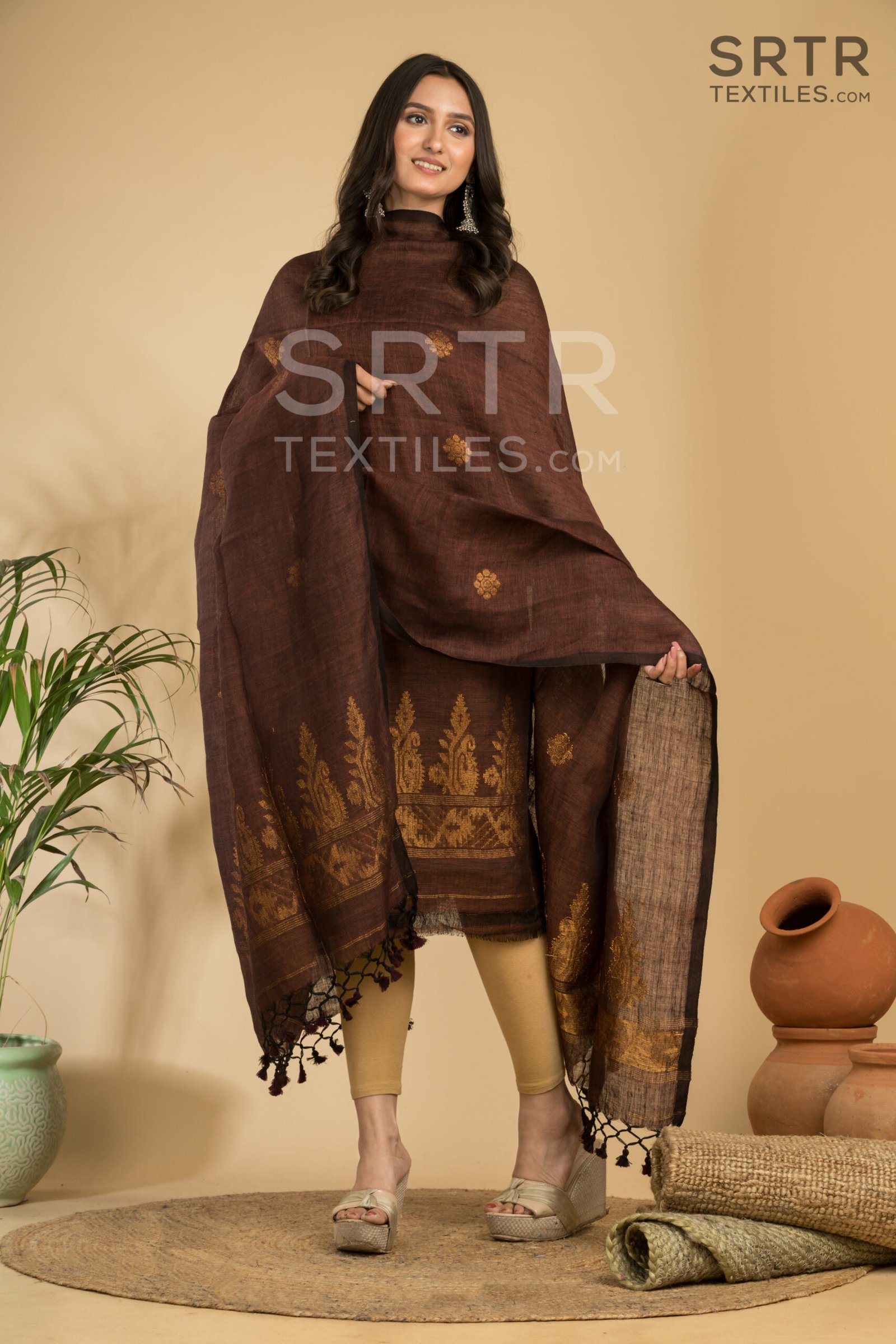 Pure Linen Unstitched Jamdani Suit – Elegant 2-Piece Set - Image 3