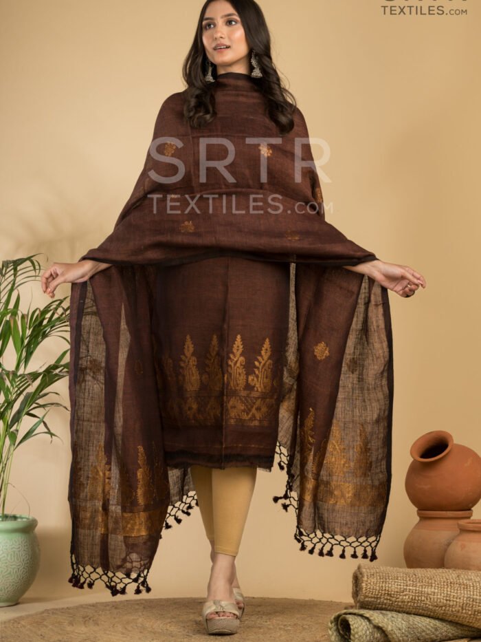 Pure Linen Unstitched Jamdani Suit – Elegant 2-Piece Set