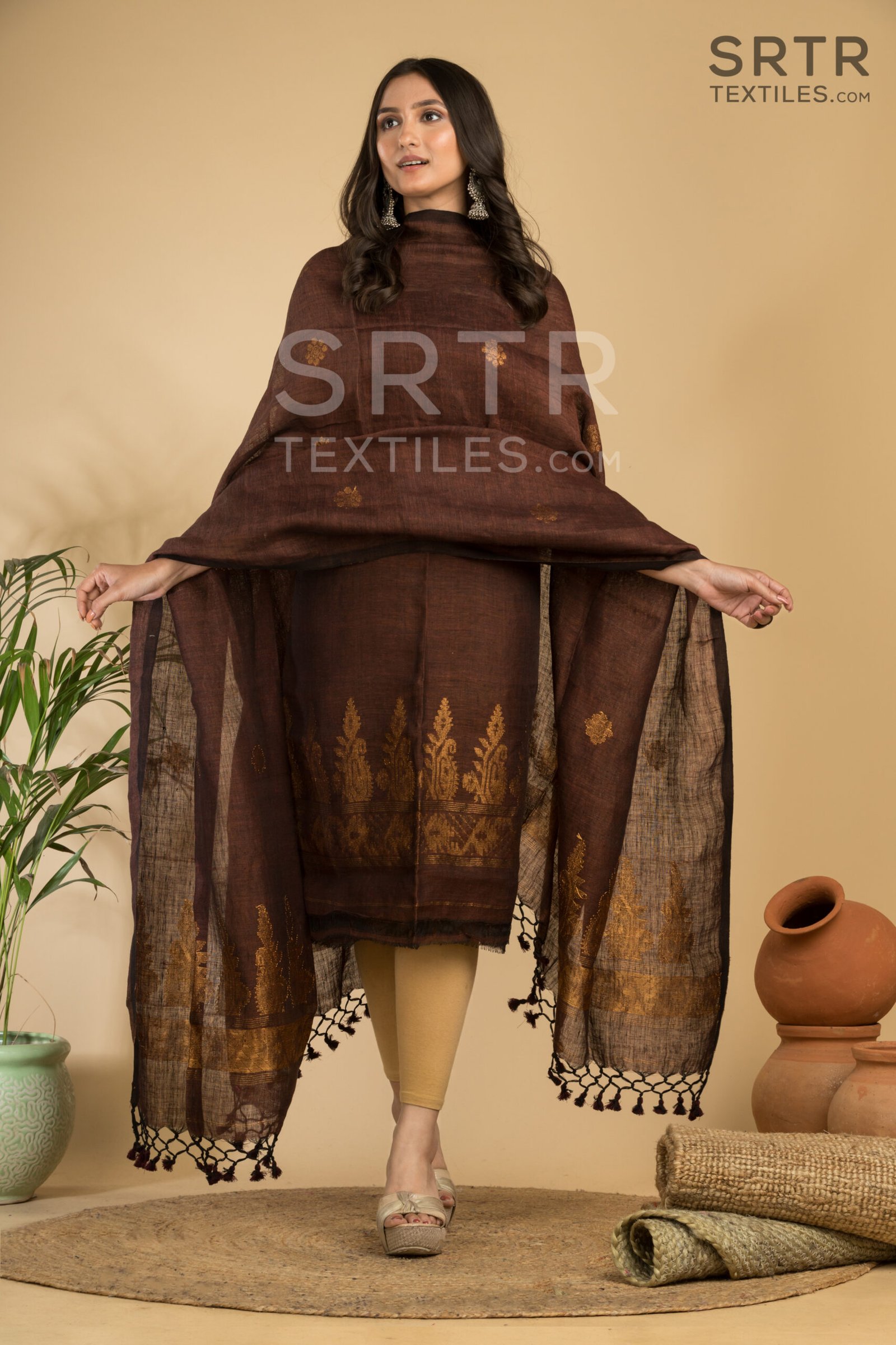 Pure Linen Unstitched Jamdani Suit – Elegant 2-Piece Set