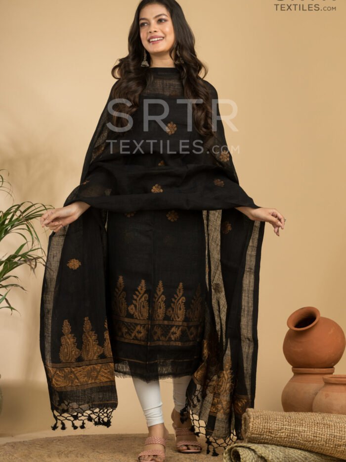 Pure Linen Unstitched Jamdani Suit – Elegant 2-Piece Set