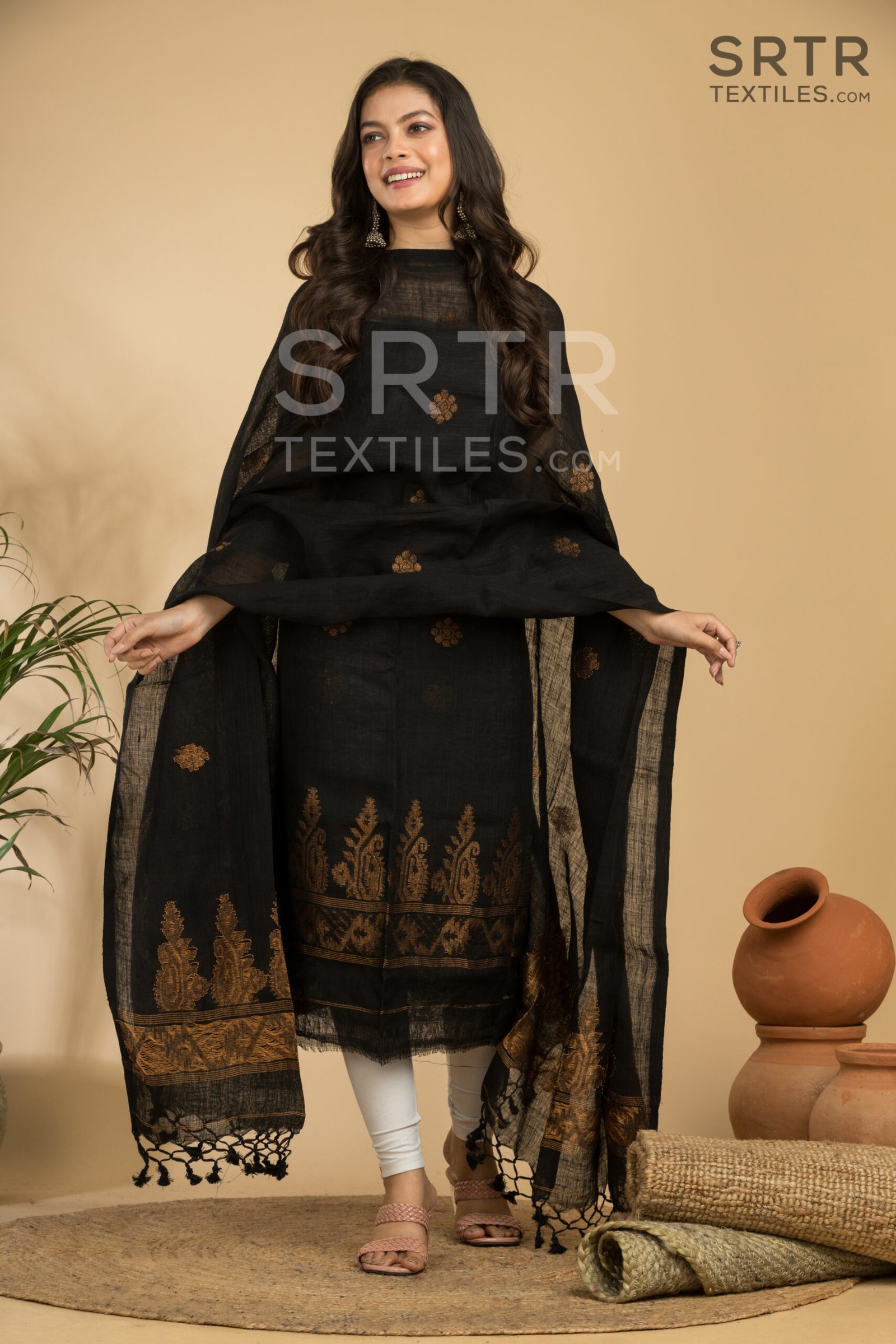 Pure Linen Unstitched Jamdani Suit – Elegant 2-Piece Set