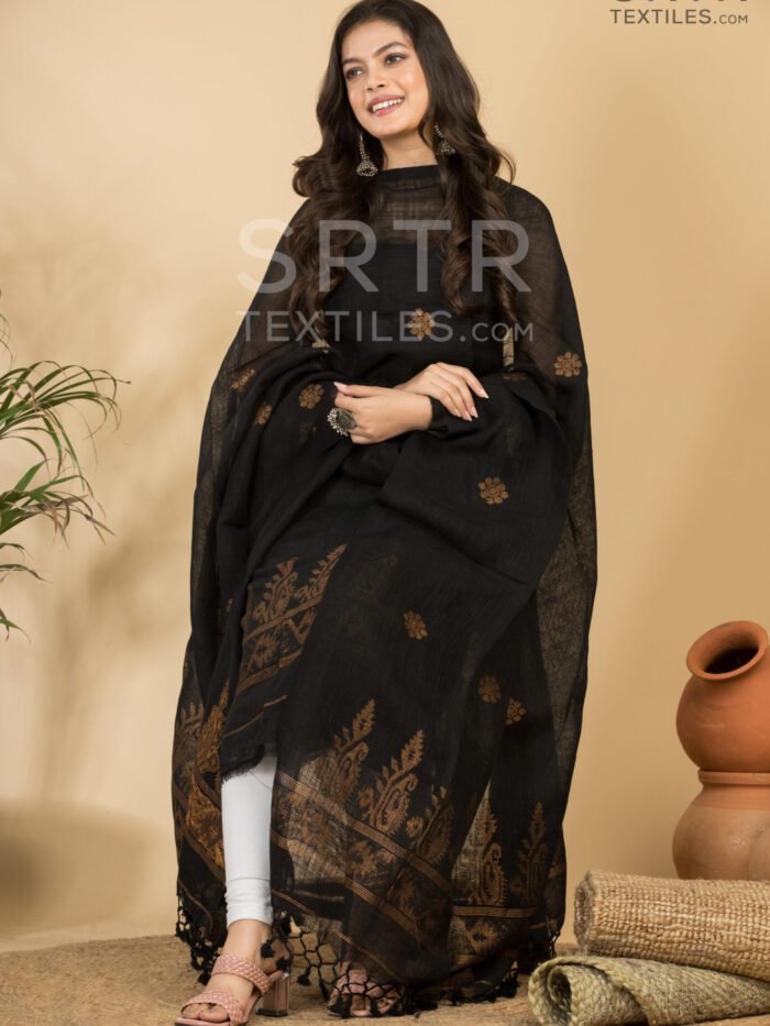 Alternative view of Pure Linen Unstitched Jamdani Suit – Elegant 2-Piece Set
