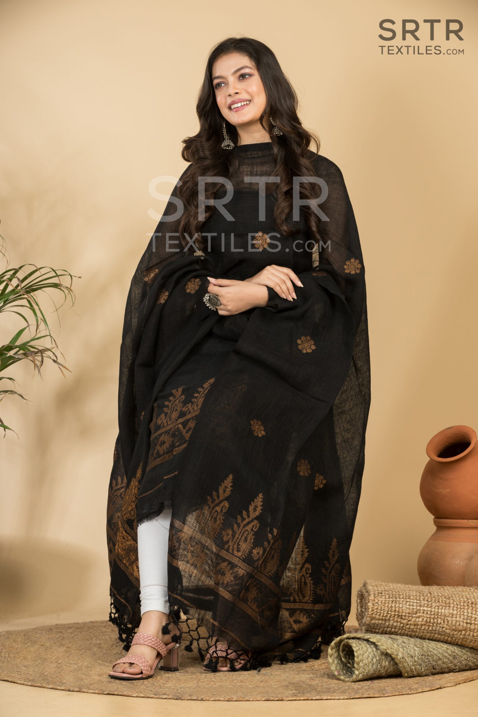 Pure Linen Unstitched Jamdani Suit – Elegant 2-Piece Set - Image 2