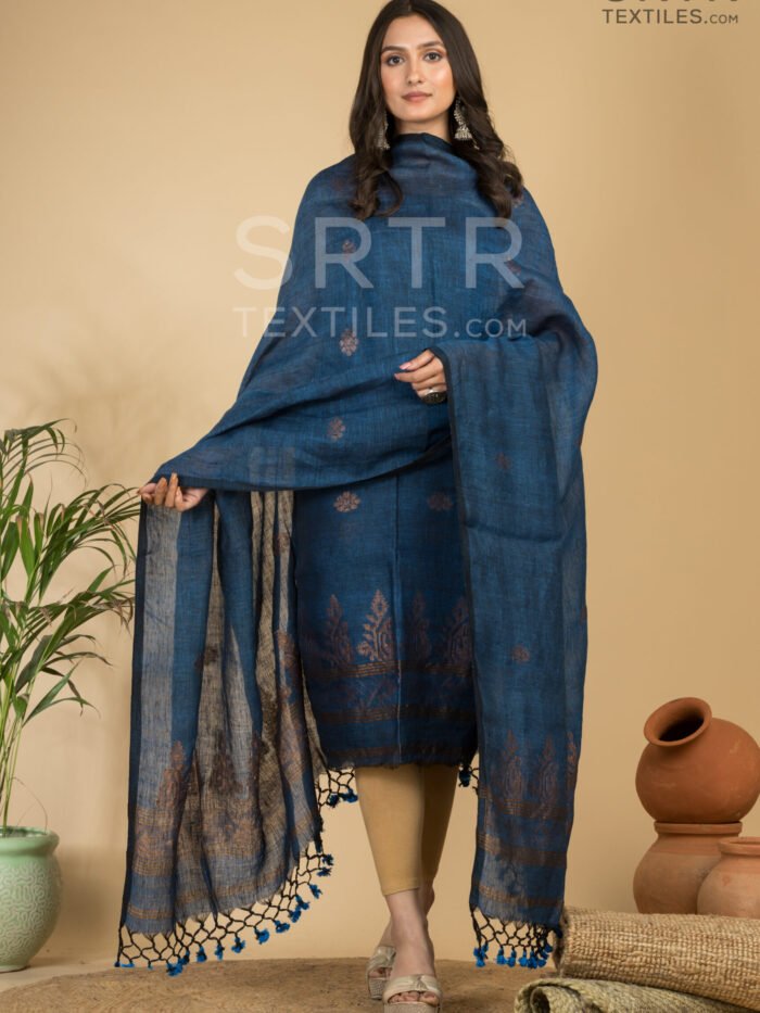 Alternative view of Pure Linen Unstitched Jamdani Suit – Elegant 2-Piece Set
