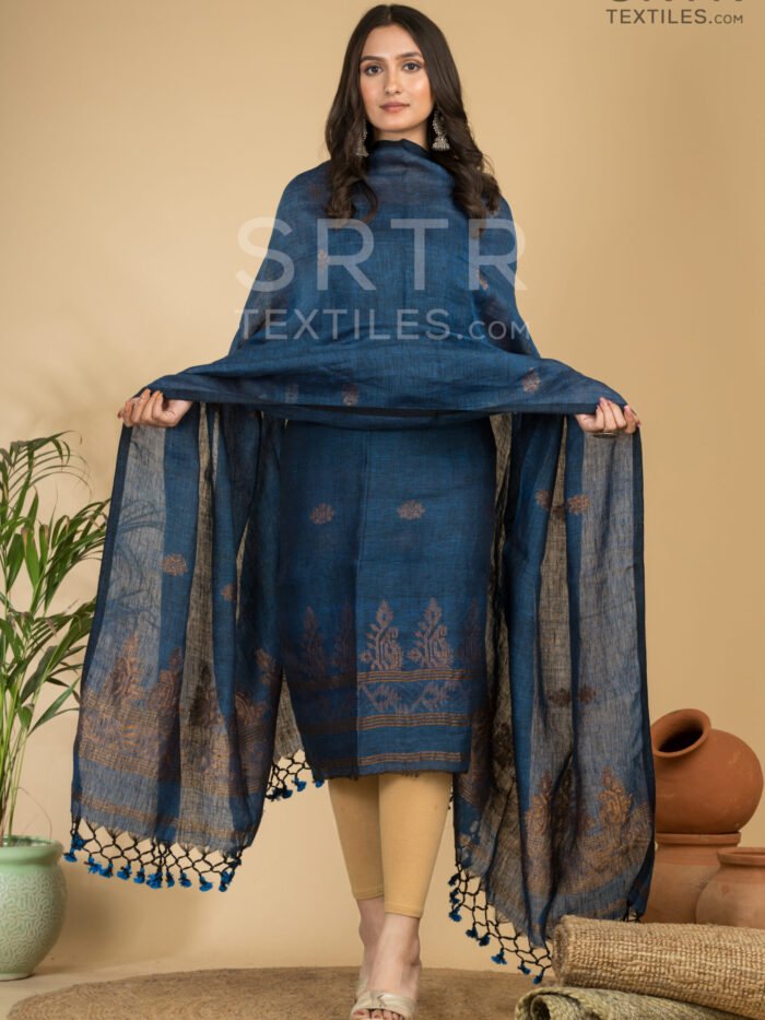 Pure Linen Unstitched Jamdani Suit – Elegant 2-Piece Set