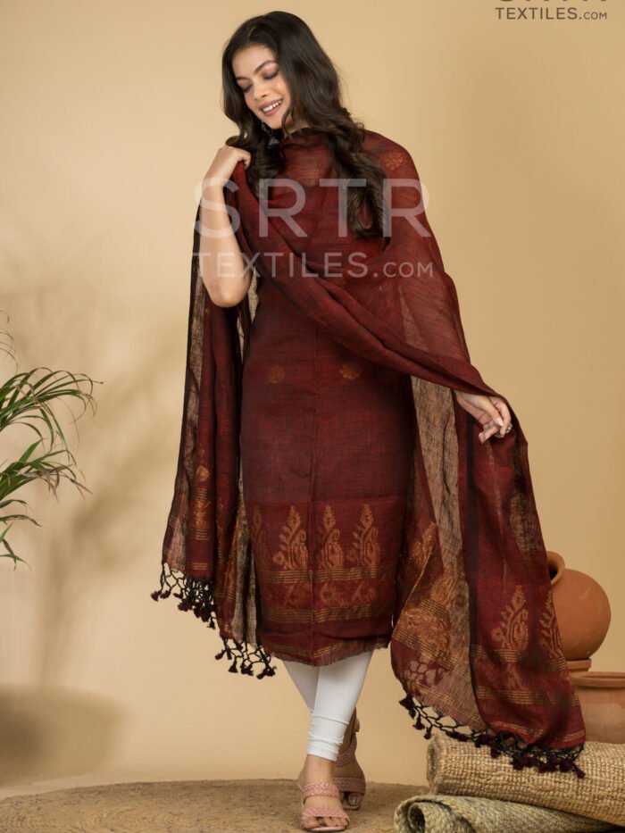 Alternative view of Pure Linen Unstitched Jamdani Suit – Elegant 2-Piece Set