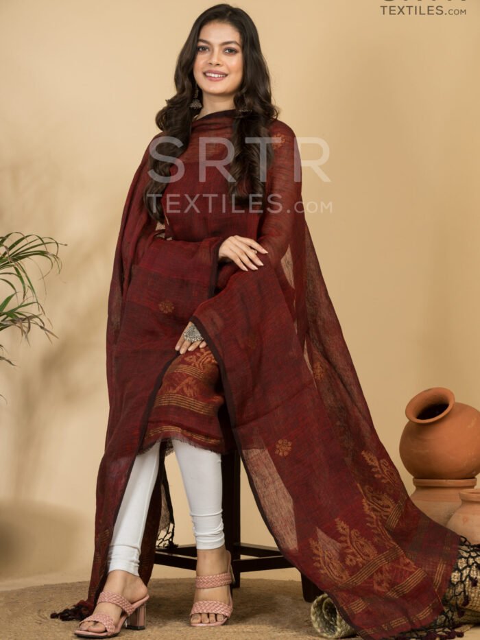 Pure Linen Unstitched Jamdani Suit – Elegant 2-Piece Set