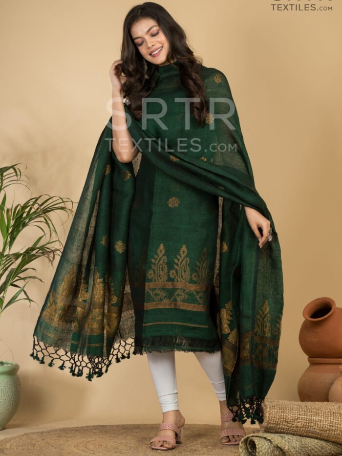 Pure Linen Unstitched Jamdani Suit – Elegant 2-Piece Set