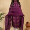 Elegant Wine Handloom Linen Suit with Zari Detailing