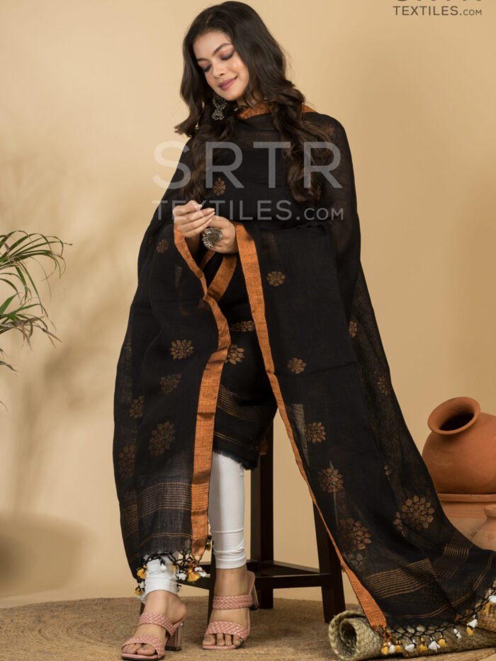 Alternative view of Pure Linen Unstitched Jamdani Suit – Elegant 2-Piece Set