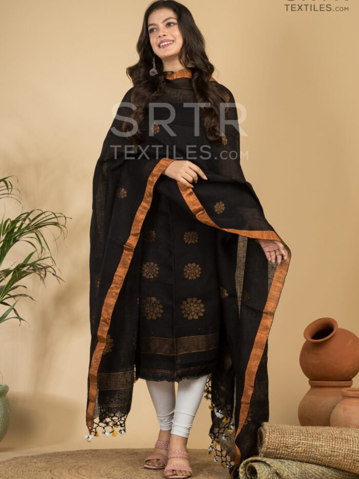 Pure Linen Unstitched Jamdani Suit – Elegant 2-Piece Set