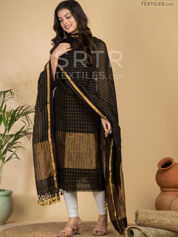 Pure Linen Unstitched Jamdani Suit – Elegant 2-Piece Set