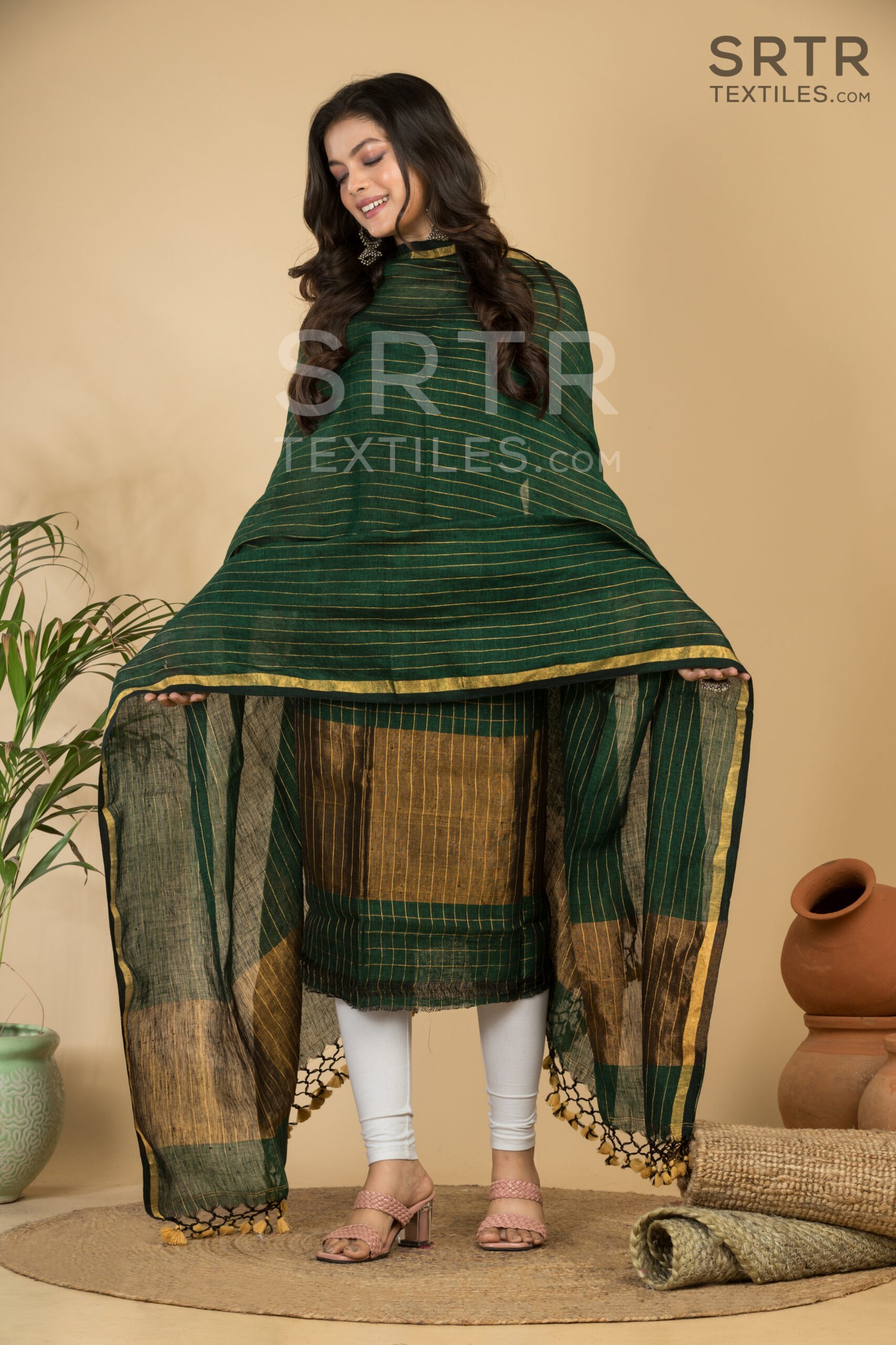 Pure Linen Unstitched Jamdani Suit – Elegant 2-Piece Set