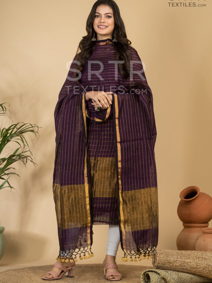 Alternative view of Pure Linen Unstitched Jamdani Suit – Elegant 2-Piece Set