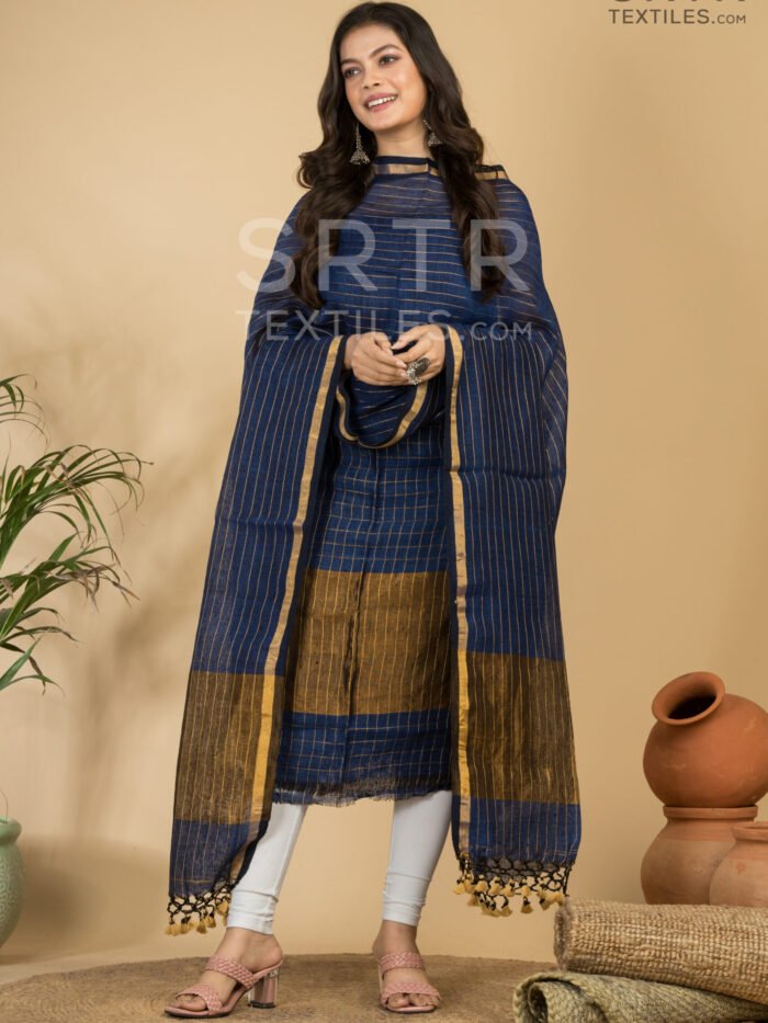 Alternative view of Pure Linen Unstitched Jamdani Suit – Elegant 2-Piece Set