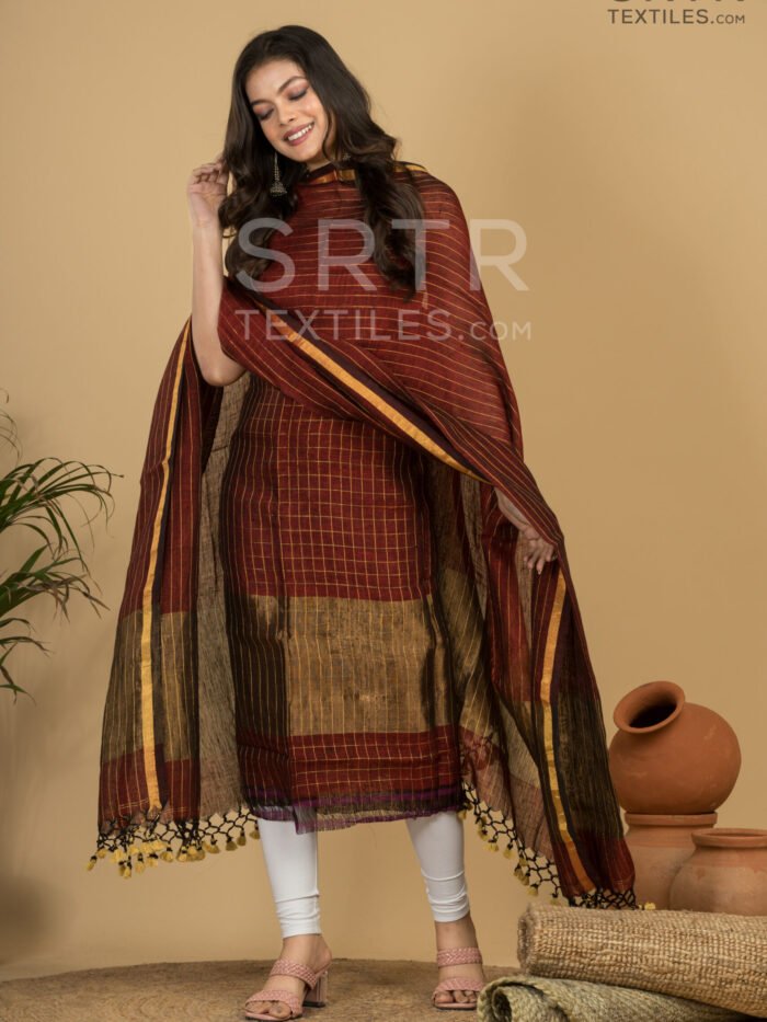 Pure Linen Unstitched Jamdani Suit – Elegant 2-Piece Set