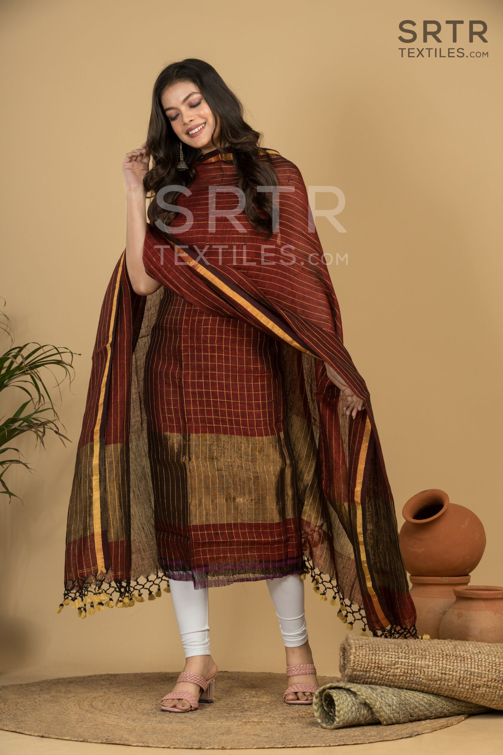 Pure Linen Unstitched Jamdani Suit – Elegant 2-Piece Set