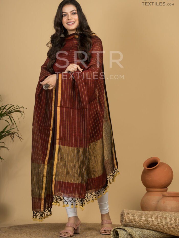 Alternative view of Pure Linen Unstitched Jamdani Suit – Elegant 2-Piece Set