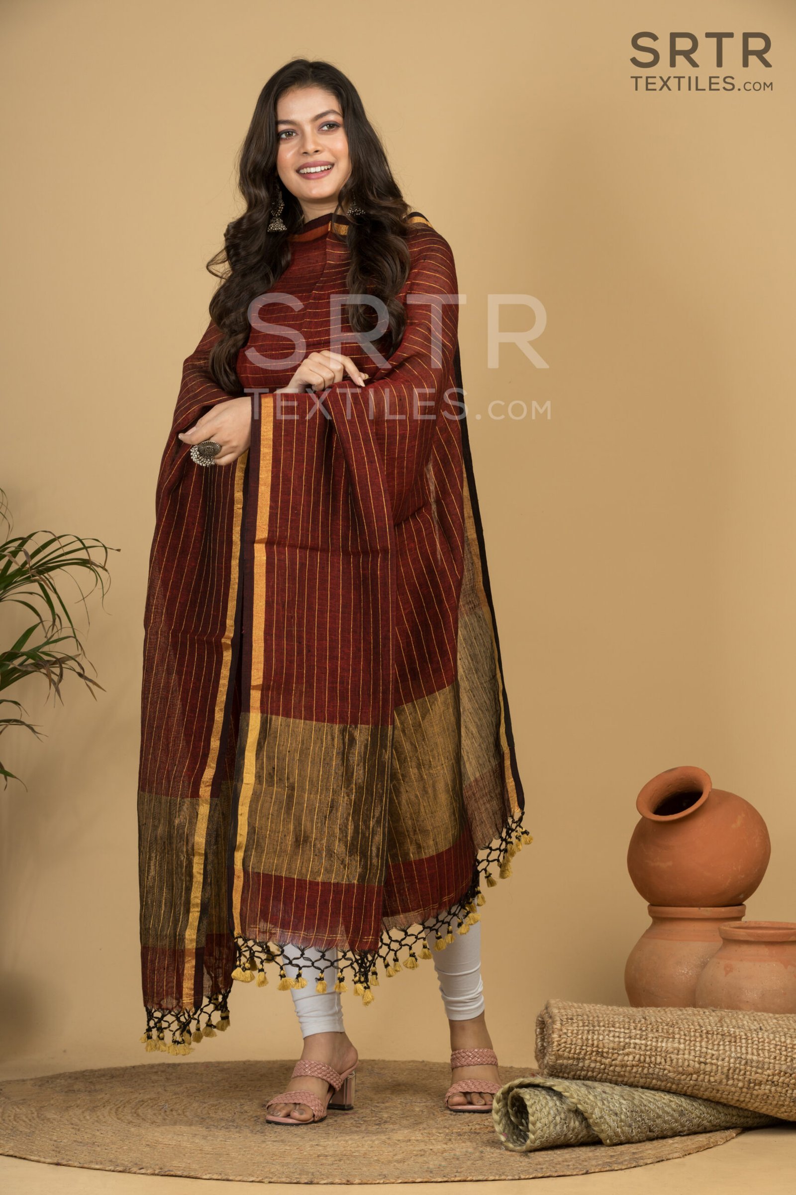 Pure Linen Unstitched Jamdani Suit – Elegant 2-Piece Set - Image 2