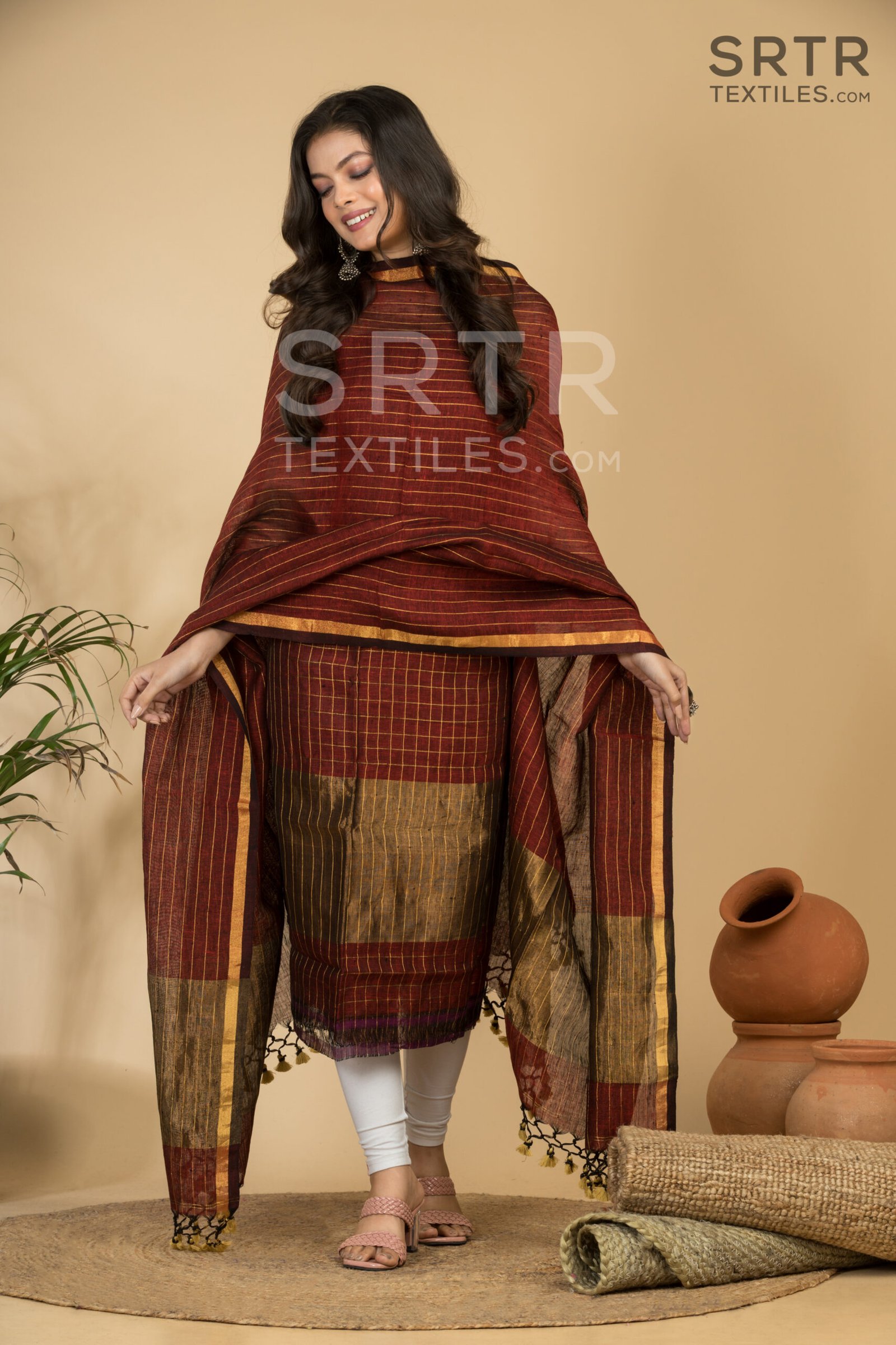 Pure Linen Unstitched Jamdani Suit – Elegant 2-Piece Set - Image 3