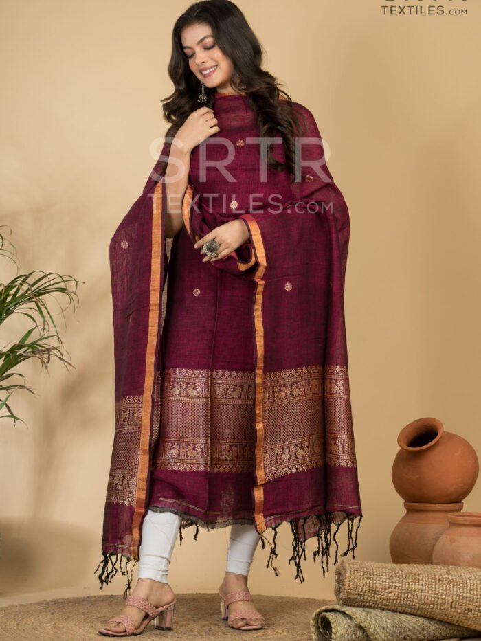 Pure Linen Unstitched Jamdani Suit – Elegant 2-Piece Set