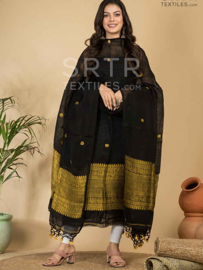 Alternative view of Pure Linen Unstitched Jamdani Suit – Elegant 2-Piece Set