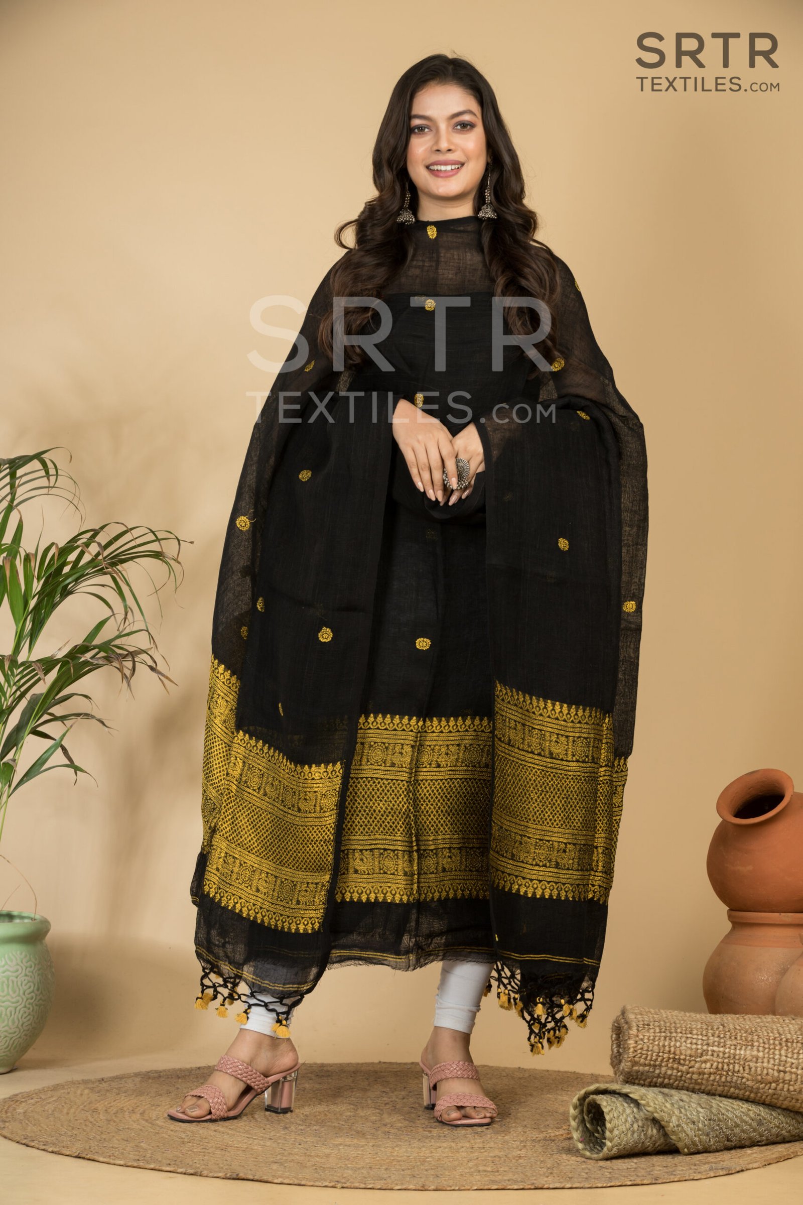 Pure Linen Unstitched Jamdani Suit – Elegant 2-Piece Set - Image 2